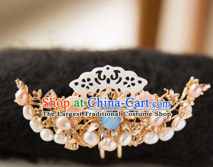 Chinese Handmade Hanfu Shell Pearls Hair Crown Hairpins Traditional Ancient Princess Hair Accessories for Women