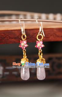 Handmade Chinese Classical Rose Chalcedony Ear Accessories Ancient Princess Hanfu Earrings for Women