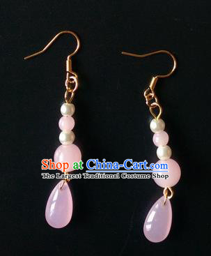 Handmade Chinese Classical Pink Ear Accessories Ancient Princess Hanfu Earrings for Women