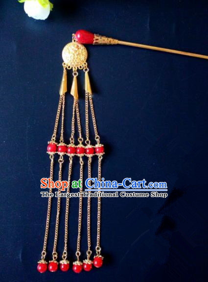 Chinese Handmade Hanfu Palace Red Beads Tassel Hairpins Traditional Ancient Princess Hair Accessories for Women