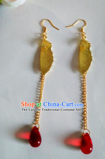 Handmade Chinese Classical Golden Agate Ear Accessories Ancient Princess Hanfu Earrings for Women