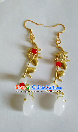 Handmade Chinese Classical Jade Golden Ear Accessories Ancient Princess Hanfu Earrings for Women