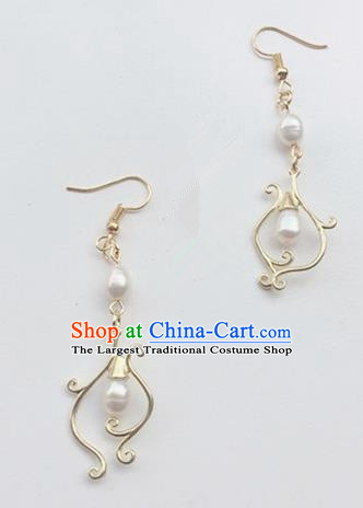 Handmade Chinese Classical Pearls Golden Ear Accessories Ancient Princess Hanfu Earrings for Women