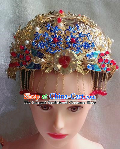 Chinese Handmade Hanfu Bride Blueing Phoenix Coronet Hairpins Traditional Ancient Imperial Consort Hair Accessories for Women