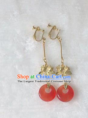 Handmade Chinese Classical Agate Ring Ear Accessories Ancient Princess Hanfu Earrings for Women
