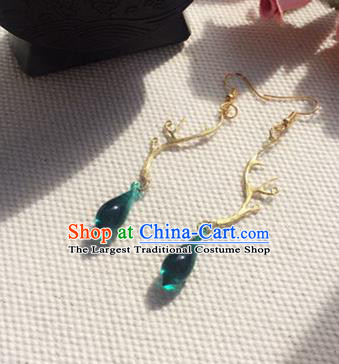 Handmade Chinese Classical Green Ear Accessories Ancient Princess Hanfu Earrings for Women
