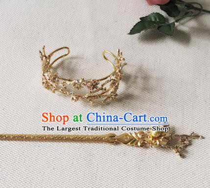 Chinese Handmade Hanfu Princess Golden Hairpins Hair Accessories Ancient Swordswoman Hairdo Crown for Women
