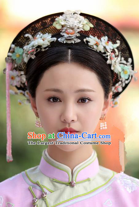 Chinese Handmade Hanfu Qing Dynasty Palace Hat Traditional Ancient Imperial Consort Hair Accessories for Women