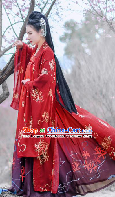 Chinese Ancient Princess Wedding Red Hanfu Dress Traditional Tang Dynasty Historical Costume for Women