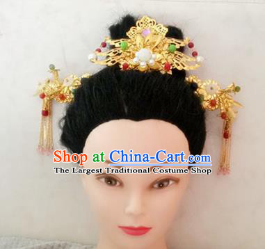 Handmade Chinese Palace Golden Hair Comb Princess Hairpins Ancient Traditional Hanfu Hair Accessories for Women