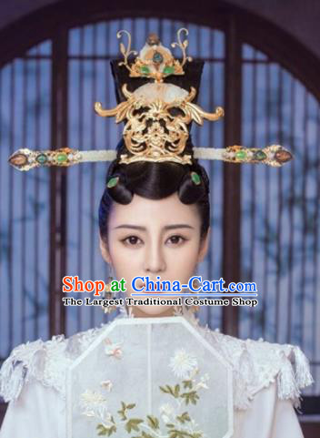 Handmade Chinese Palace Queen Jade Phoenix Coronet Hairpins Ancient Traditional Hanfu Hair Accessories for Women