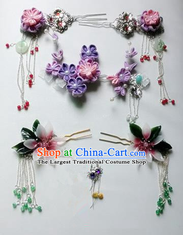 Handmade Chinese Tang Dynasty Flowers Hairpins Tassel Step Shake Ancient Traditional Hanfu Hair Accessories for Women
