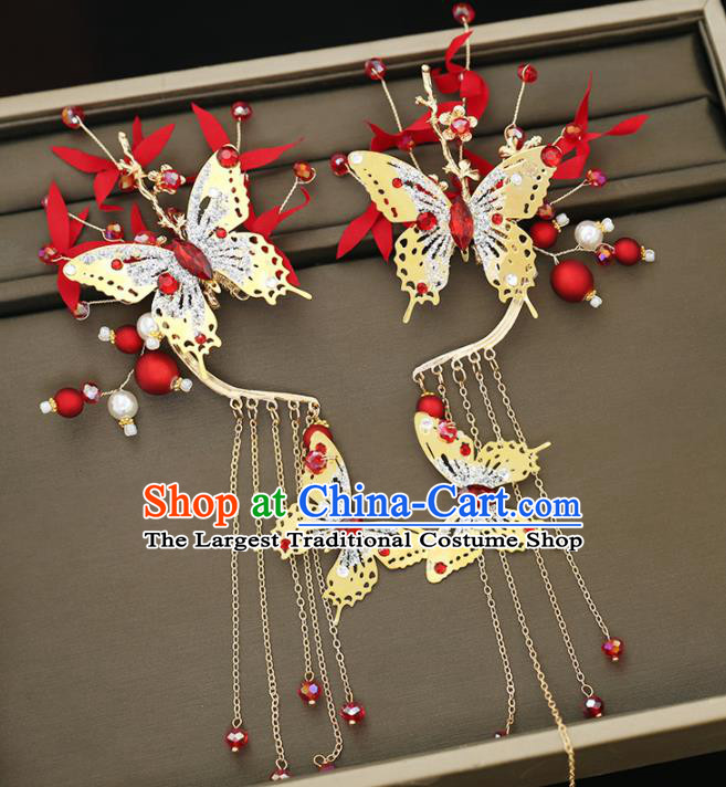 Handmade Chinese Classical Golden Butterfly Ear Accessories Ancient Princess Hanfu Earrings for Women