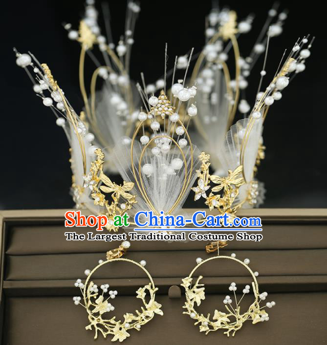 Top Grade Handmade Baroque Bride Silk Flower Royal Crown Princess Wedding Hair Accessories for Women