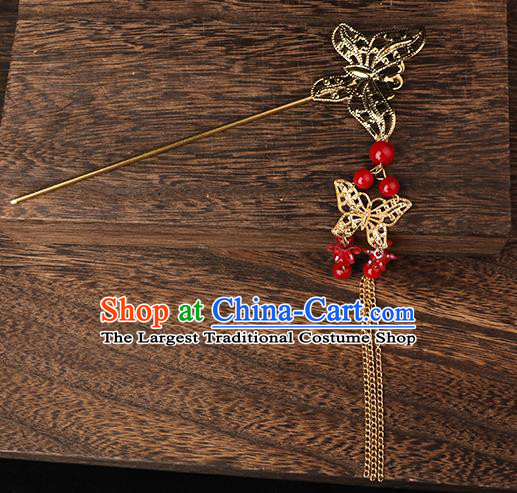 Handmade Chinese Wedding Golden Butterfly Tassel Hairpins Ancient Traditional Hanfu Hair Accessories for Women