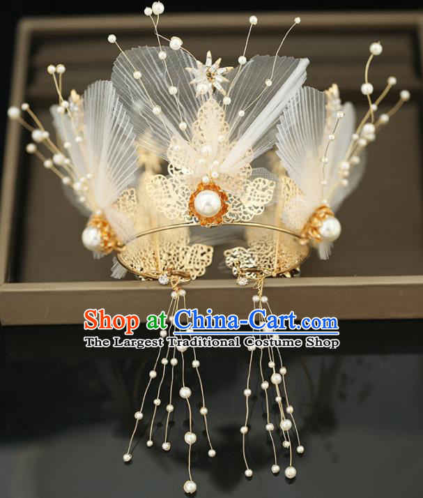 Top Grade Handmade Baroque Silk Royal Crown Princess Wedding Bride Hair Accessories for Women