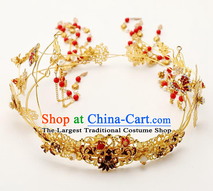 Handmade Chinese Wedding Golden Hair Clasp Tassel Hairpins Ancient Traditional Hanfu Hair Accessories for Women