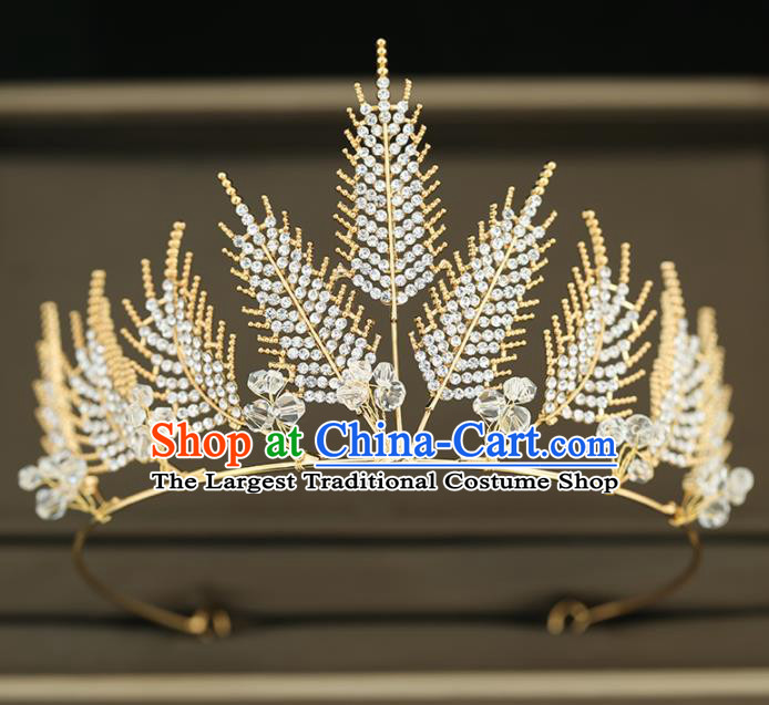 Top Grade Handmade Baroque Princess Crystal Leaf Royal Crown Wedding Bride Hair Accessories for Women