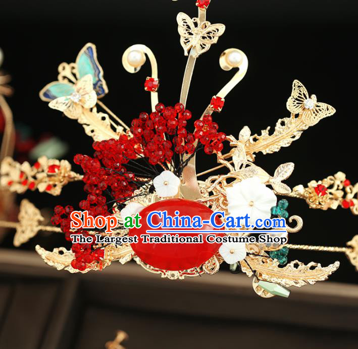 Handmade Chinese Ancient Wedding Hairpins Tassel Butterfly Phoenix Coronet Traditional Bride Hanfu Hair Accessories for Women