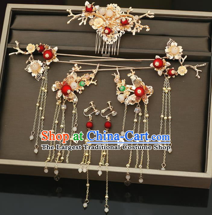 Handmade Chinese Ancient Wedding Hair Comb Tassel Hairpins Traditional Bride Hanfu Hair Accessories for Women