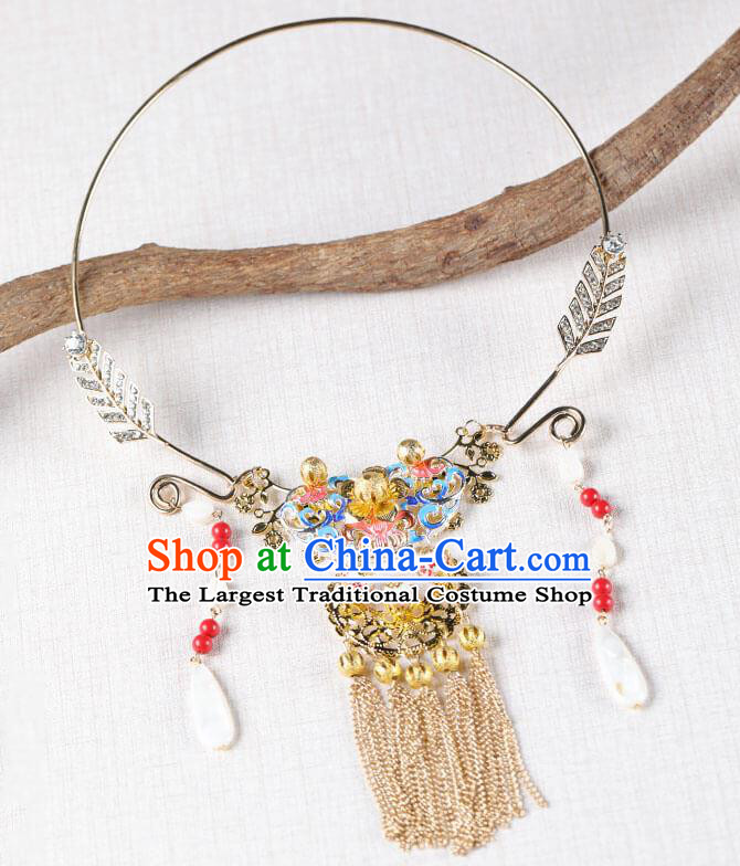 Chinese Handmade Hanfu Blueing Tassel Necklace Traditional Ancient Princess Necklet Jewelry Accessories for Women