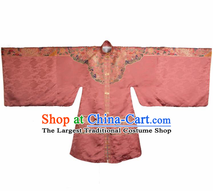 Chinese Ancient Royal Princess Embroidered Pink Brocade Robe Traditional Ming Dynasty Imperial Consort Historical Costume for Women