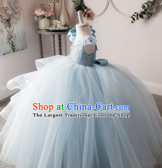 Top Grade Stage Show Costume Catwalks Princess Blue Bubble Dress for Kids