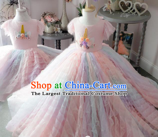 Top Grade Stage Show Costume Catwalks Princess Rainbow Bubble Full Dress for Kids