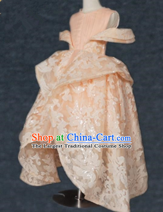 Top Grade Modern Fancywork Court Princess Embroidered Pink Dress Catwalks Compere Stage Show Dance Costume for Kids