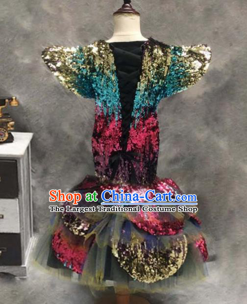 Top Grade Catwalks Stage Show Colorful Paillette Dress Modern Fancywork Compere Court Princess Dance Costume for Kids