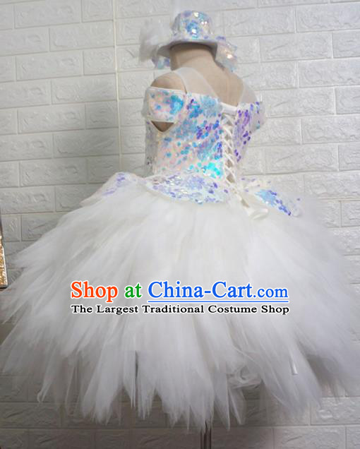 Top Grade Stage Show Costume Catwalks Princess White Veil Short Full Dress for Kids