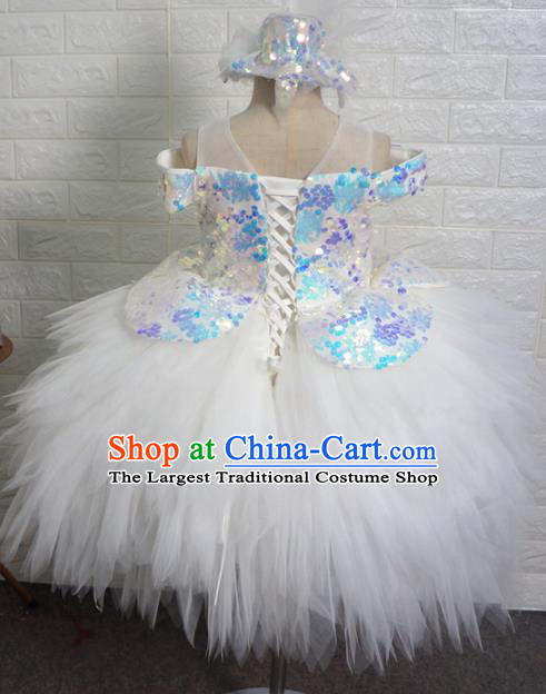 Top Grade Stage Show Costume Catwalks Princess White Veil Short Full Dress for Kids