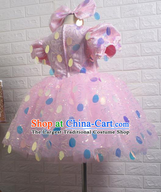 Top Grade Stage Show Costume Catwalks Princess Pink Veil Short Full Dress for Kids