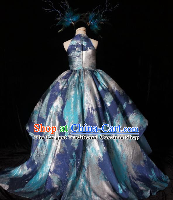 Top Grade Stage Show Dance Printing Trailing Full Dress Catwalks Court Princess Costume for Kids