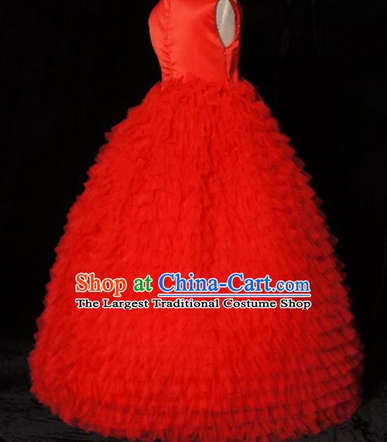Top Grade Chinese Stage Show Costume Catwalks Dance Embroidered Red Full Dress for Kids