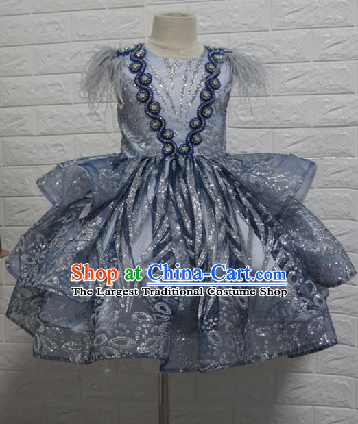 Top Grade Stage Show Dance Grey Bubble Full Dress Catwalks Court Princess Costume for Kids