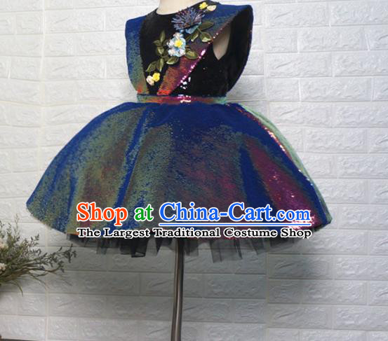 Top Grade Stage Show Dance Paillette Bubble Full Dress Catwalks Court Princess Costume for Kids