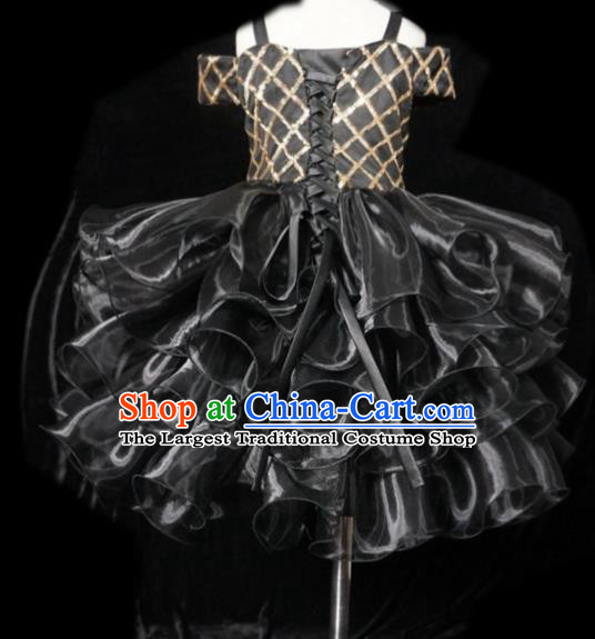 Top Grade Modern Fancywork Compere Black Bubble Dress Catwalks Court Princess Stage Show Dance Costume for Kids