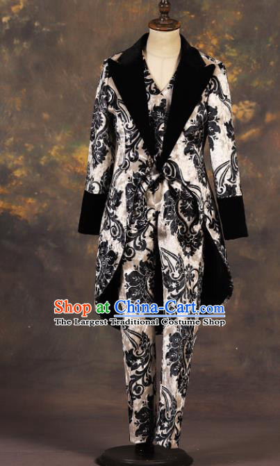 Professional Boys Catwalks Suits Stage Show Clothing Modern Fancywork Compere Costume for Kids