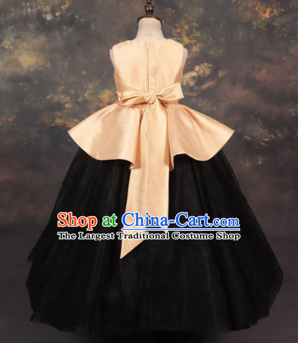 Professional Girls Catwalks Stage Show Waltz Dance Black Dress Modern Fancywork Compere Court Princess Costume for Kids