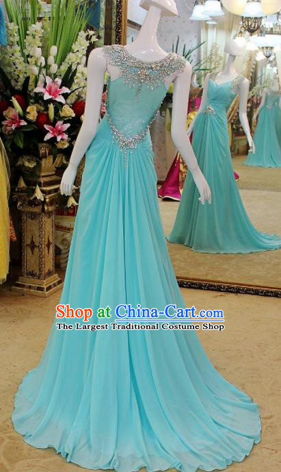 Top Grade Modern Fancywork Blue Formal Dress Compere Catwalks Costume for Women