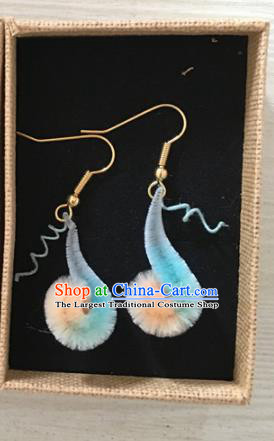 Handmade Chinese Classical Blue Velvet Earrings Ancient Palace Ear Accessories for Women