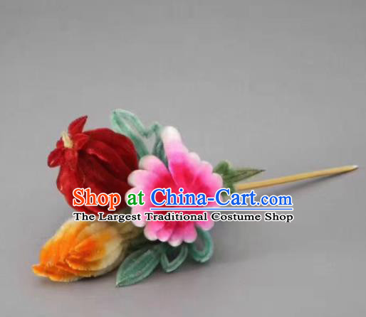 Chinese Handmade Velvet Pomegranate Hairpins Ancient Palace Hair Accessories Headwear for Women