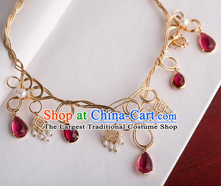 Handmade Chinese Classical Golden Necklace Ancient Palace Hanfu Necklet Accessories for Women