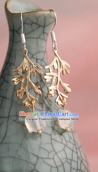Handmade Chinese Classical Hanfu Golden Leaf Earrings Ancient Palace Ear Accessories for Women
