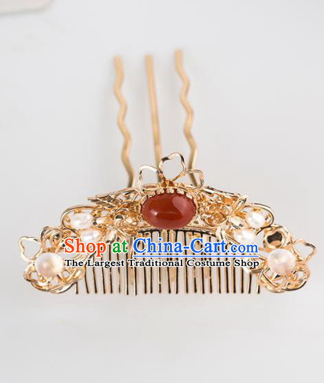 Chinese Handmade Hanfu Agate Hair Comb Hairpins Ancient Princess Hair Accessories Headwear for Women
