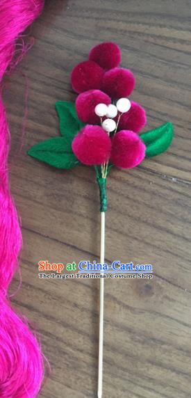 Chinese Handmade Rosy Velvet Berry Hairpins Ancient Palace Queen Hair Accessories Headwear for Women