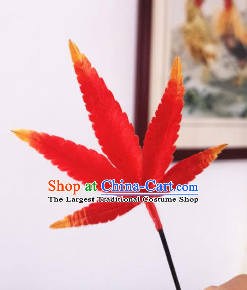 Chinese Handmade Red Velvet Maple Leaf Hairpins Ancient Palace Queen Hair Accessories Headwear for Women