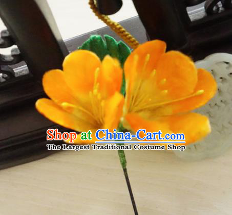 Chinese Handmade Orange Velvet Flowers Hairpins Ancient Palace Queen Hair Accessories Headwear for Women