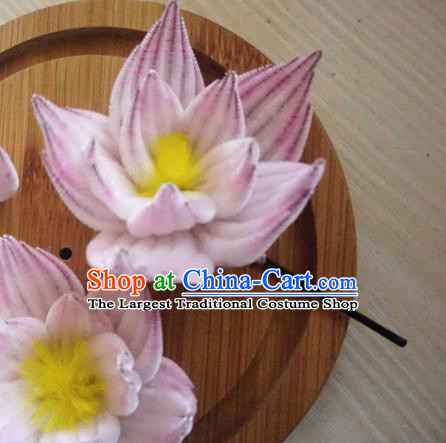 Chinese Handmade Pink Velvet Lotus Hairpins Ancient Palace Queen Hair Accessories Headwear for Women